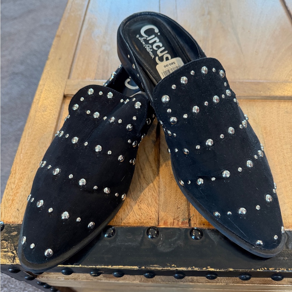 Sam Edelman Black Studded Suede Mule Loafers